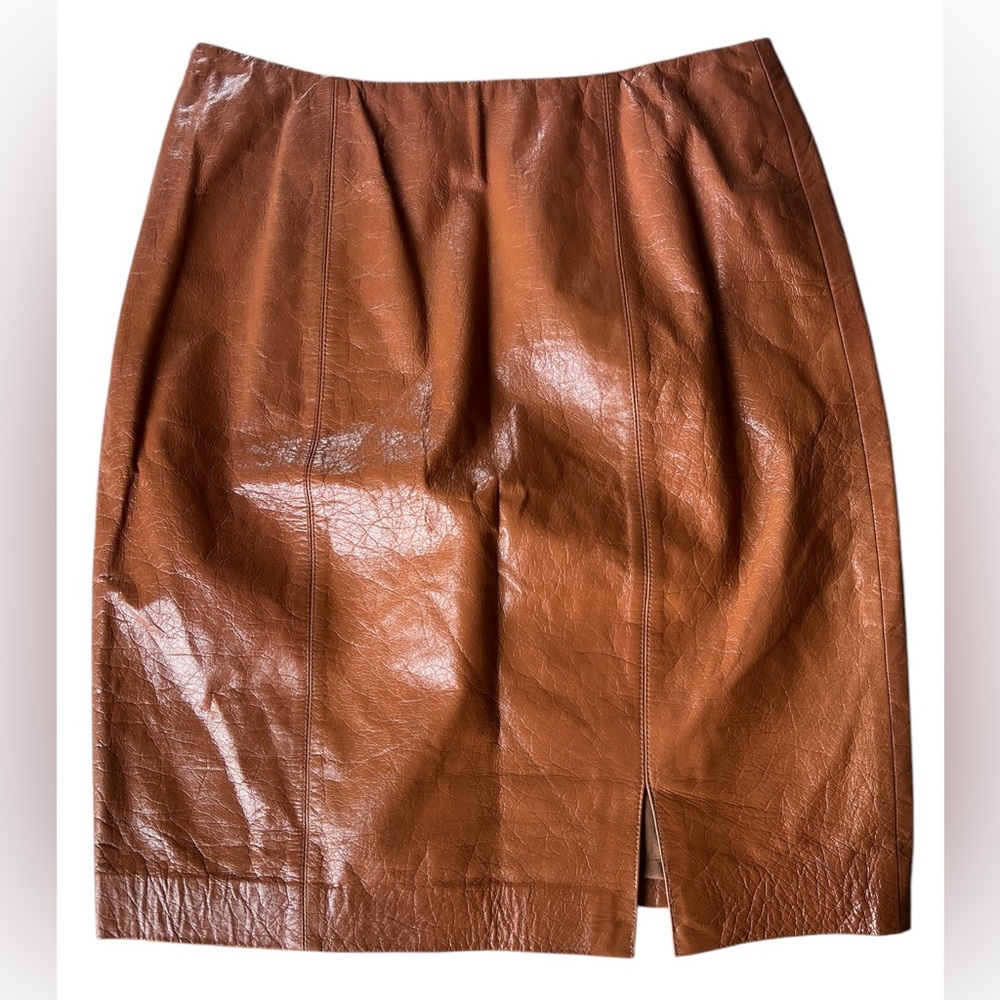 LINDA ALLARD ELLEN TRACY Vintage 100% Leather Brown Lined Skirt Size 2